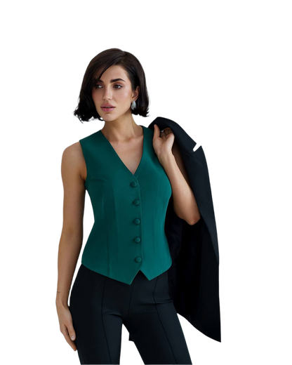 Womens Premium Diagonal Suit Crepe Vest in Green