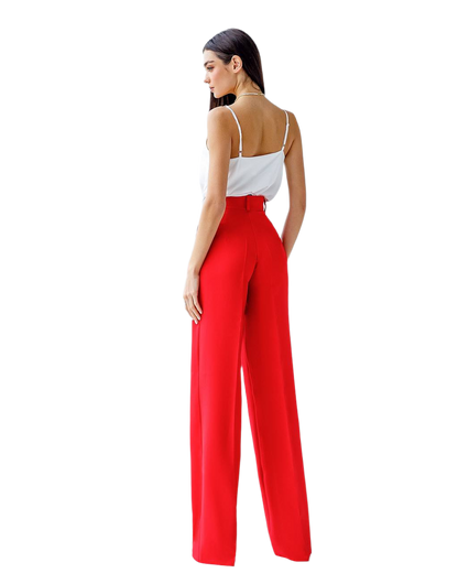 Women's High Waist Wide Leg Trousers in Suiting Crepe Diagonal Fabric