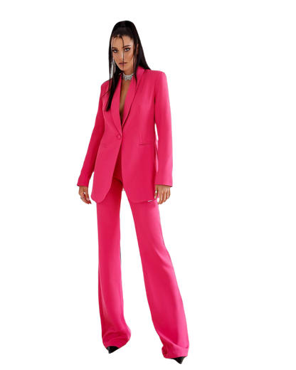 Womens Pink Suit with Lined Blazer and Flared Pants