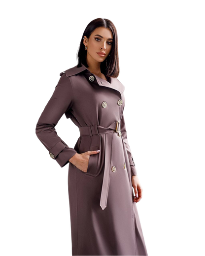 Stylish Cotton Trench Coat with Pockets and Belted Waist for Chic Fall Look