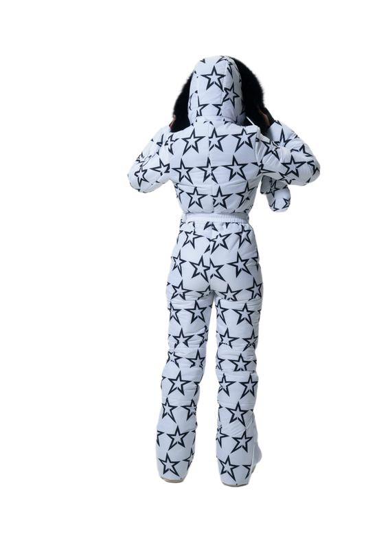 White Star Print Womens Winter Overall Water Repellent Insulated Snow Ski Suit
