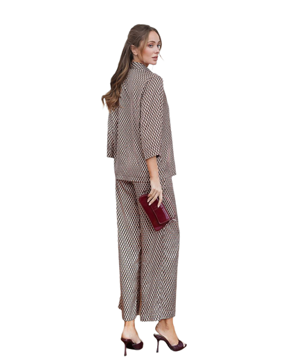 Womens Premium Printed Silk Suit Cropped Shirt and Trousers