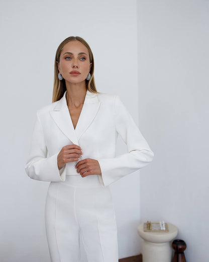Womens Cropped Suit Jacket Premium Crepe Diagonal