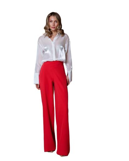 Womens Trousers with Draped Top in Premium Diagonal Suiting Crepe