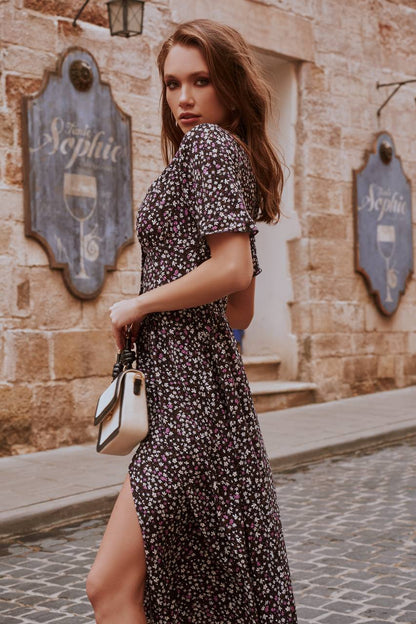 Floral Printed Staple Fabric Midi Dress for Women