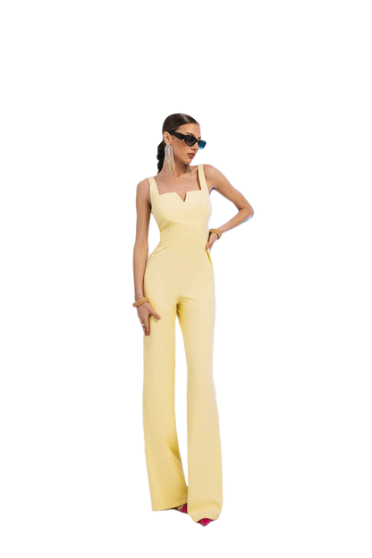 Womens Diagonal Crepe Jumpsuit in Lemon Yellow