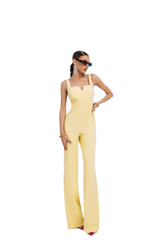 Womens Diagonal Crepe Jumpsuit in Lemon Yellow
