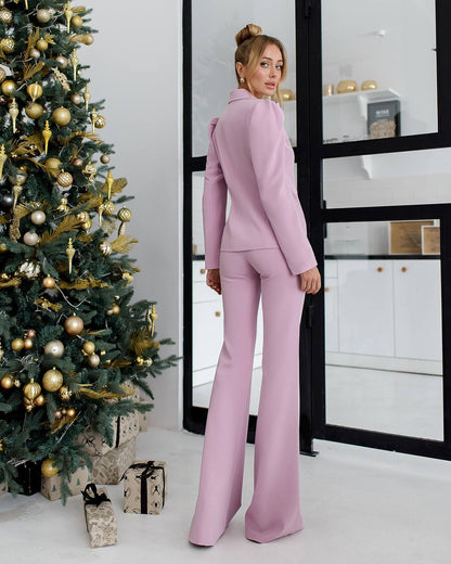 Womens Two-Piece Suit in Powder Crepe Diagonal Fabric