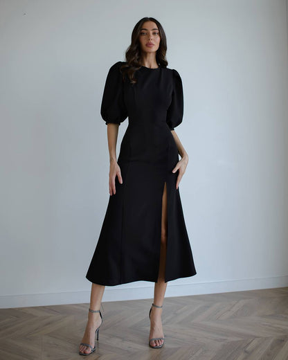 Elegant Women Midi Dress in Premium Diagonal Crepe Fabric