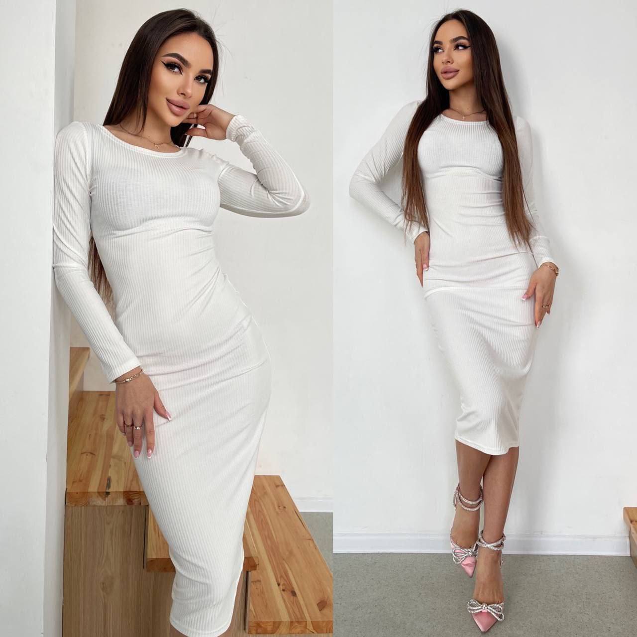Woman wearing a white dress in two different poses against a plain background