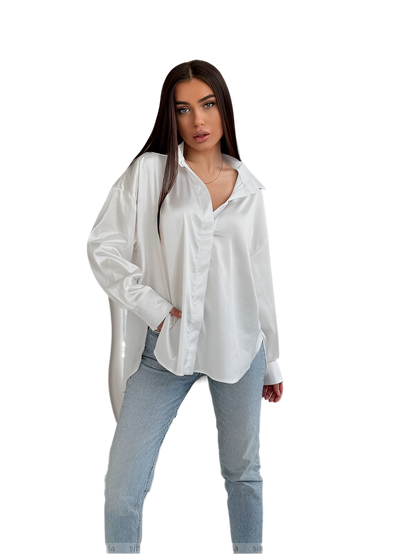 Elegant White Silk Shirt for Women with Hidden Buttons