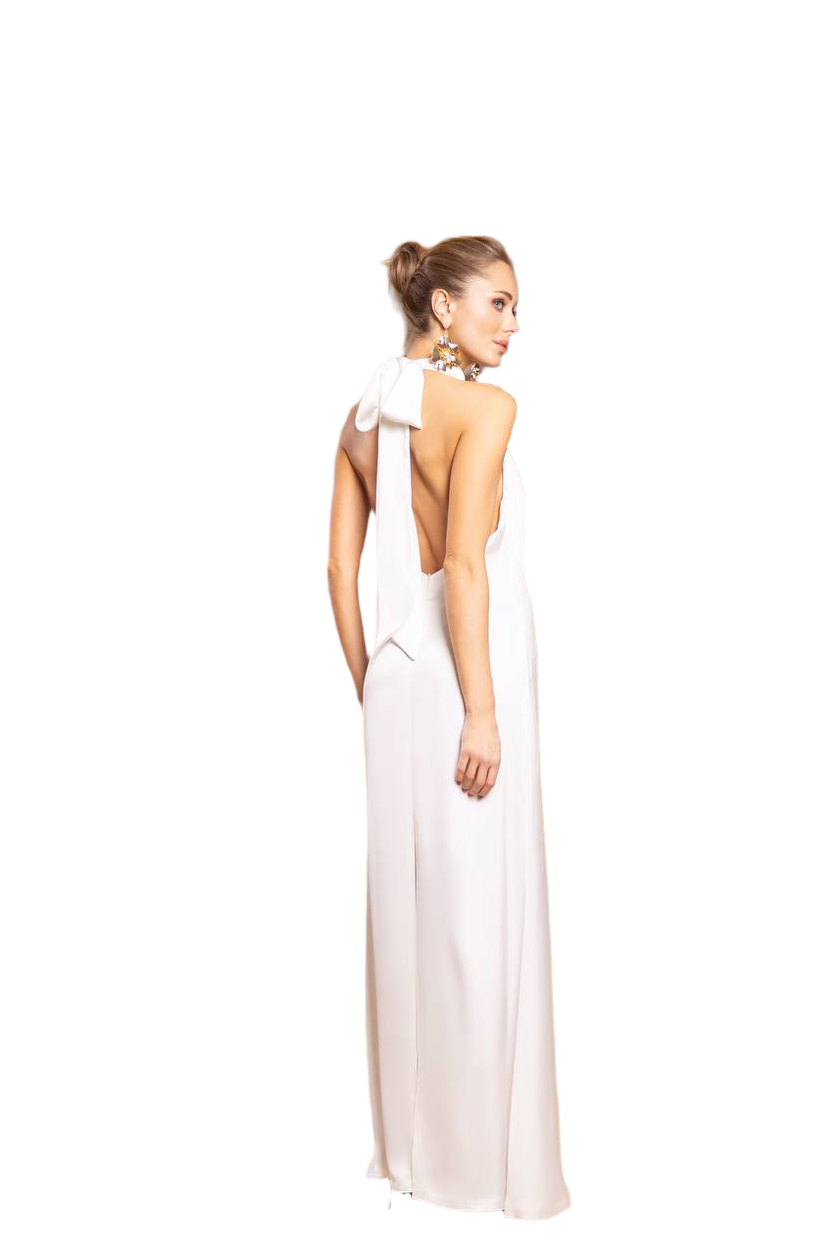 Elegant Long Evening Dress in Premium Royal Satin with Back Bow Detail