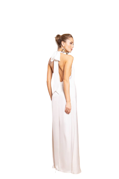 Elegant Long Evening Dress in Premium Royal Satin with Back Bow Detail