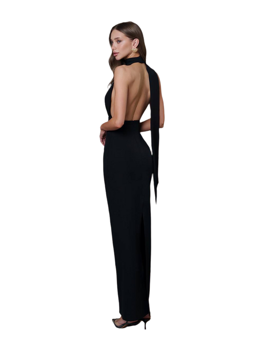 Elegant Backless Premium Suit Crepe Diagonal Dress for Women