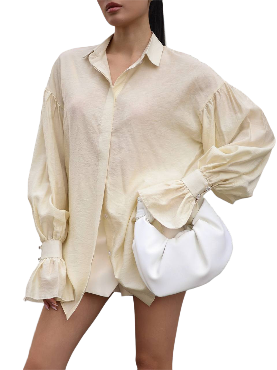 Loose Fit Women's Shirt One Size S-XL Light Beige