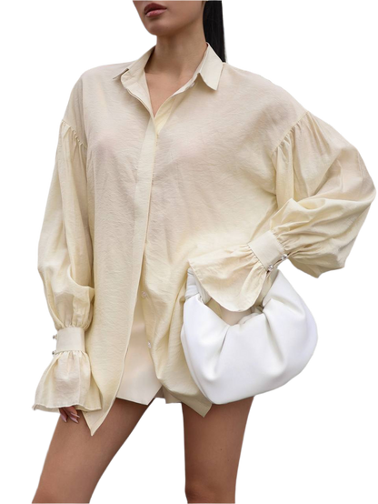 Loose Fit Women's Shirt One Size S-XL Light Beige