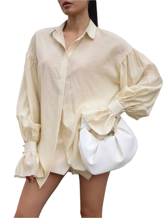 Loose Fit Women's Shirt One Size S-XL Light Beige