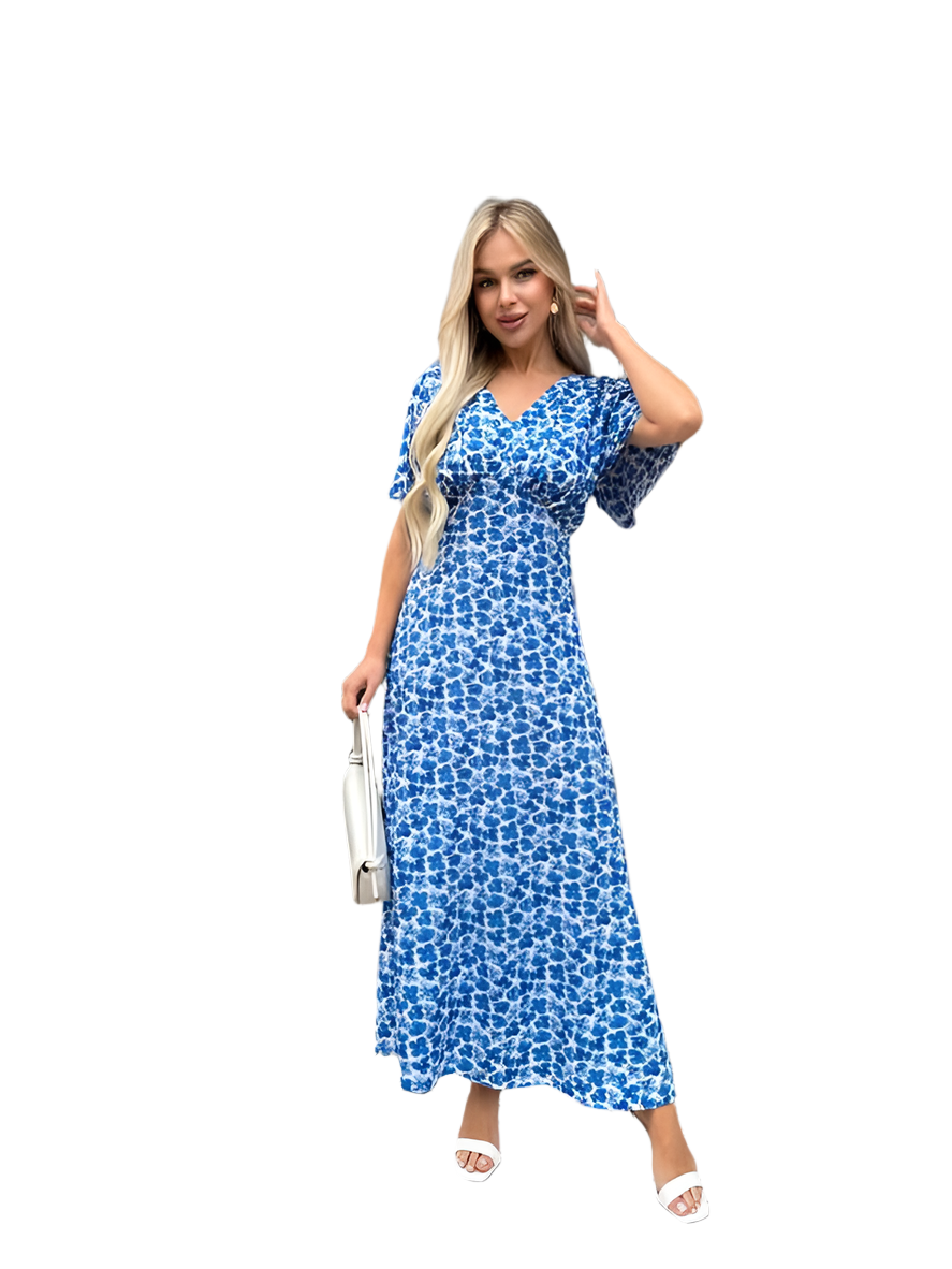 Light Blue Floral Midi Dress for Summer Walks