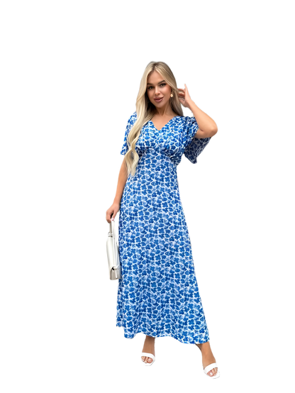 Light Blue Floral Midi Dress for Summer Walks