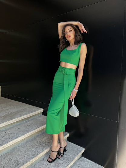 Womens Pencil Skirt and Top Set Diagonal Crepe