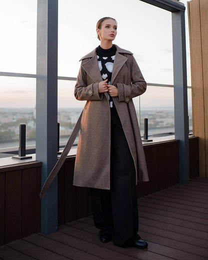 Elegant Wool Coat with Long Length and Belted Waist for Stylish Fall Wardrobe