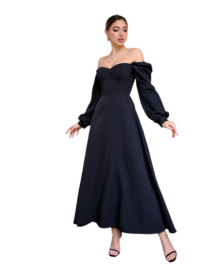 Elegant Black Dress with Cups and Long Sleeves for Women