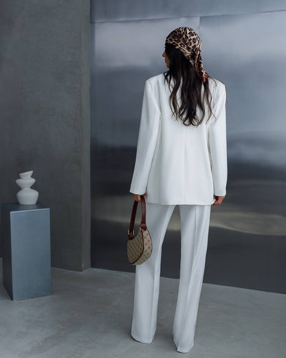 Womens White Three Piece Suit Premium Crepe Diagonal Fabric