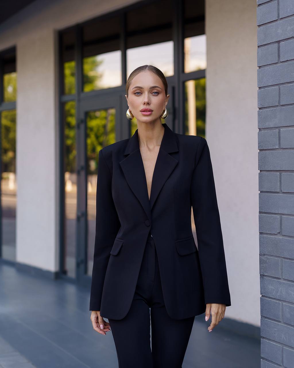 Premium Diagonal Crepe Women's Suit Black