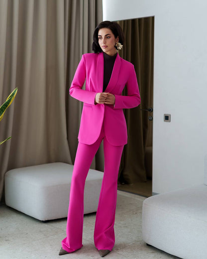 Womens Pink Suit with Lined Blazer and Flared Pants
