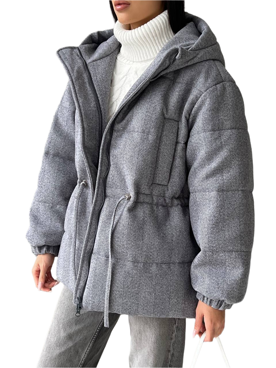 Warm Winter Coat for Women with Hood - Wool Blend with Silicone Filler