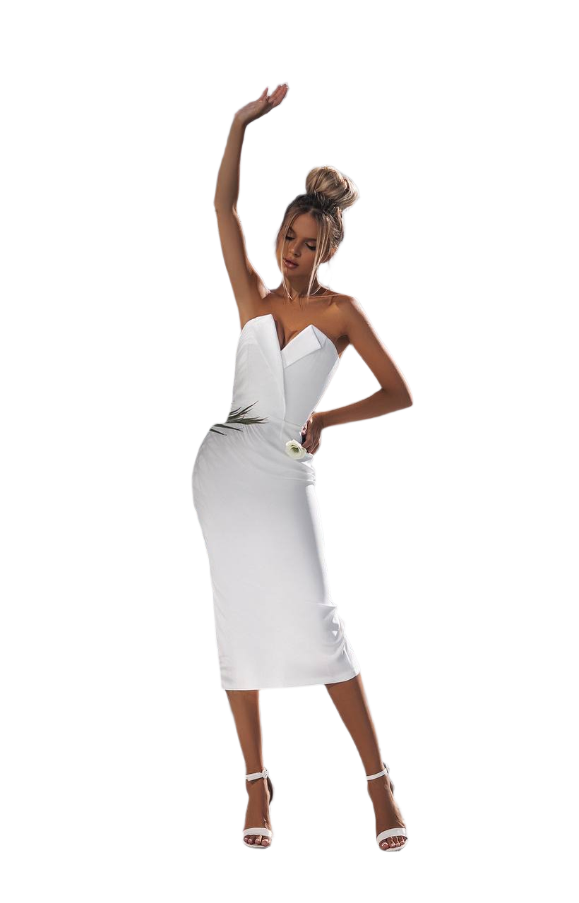 Elegant White Strapless Midi Dress for Women