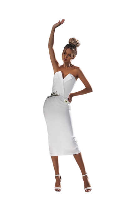 Elegant White Strapless Midi Dress for Women