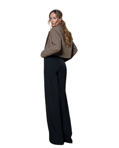 Women's Premium Houndstooth Pattern Blazer Cropped Suit Jacket