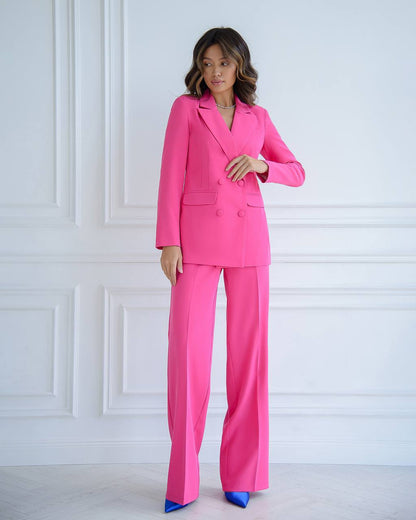 Prom Bridal Wedding Cocktail Graduation Pink Three-Piece Women Suit Jacket Top Trousers Pantsuit Palazzo Pants