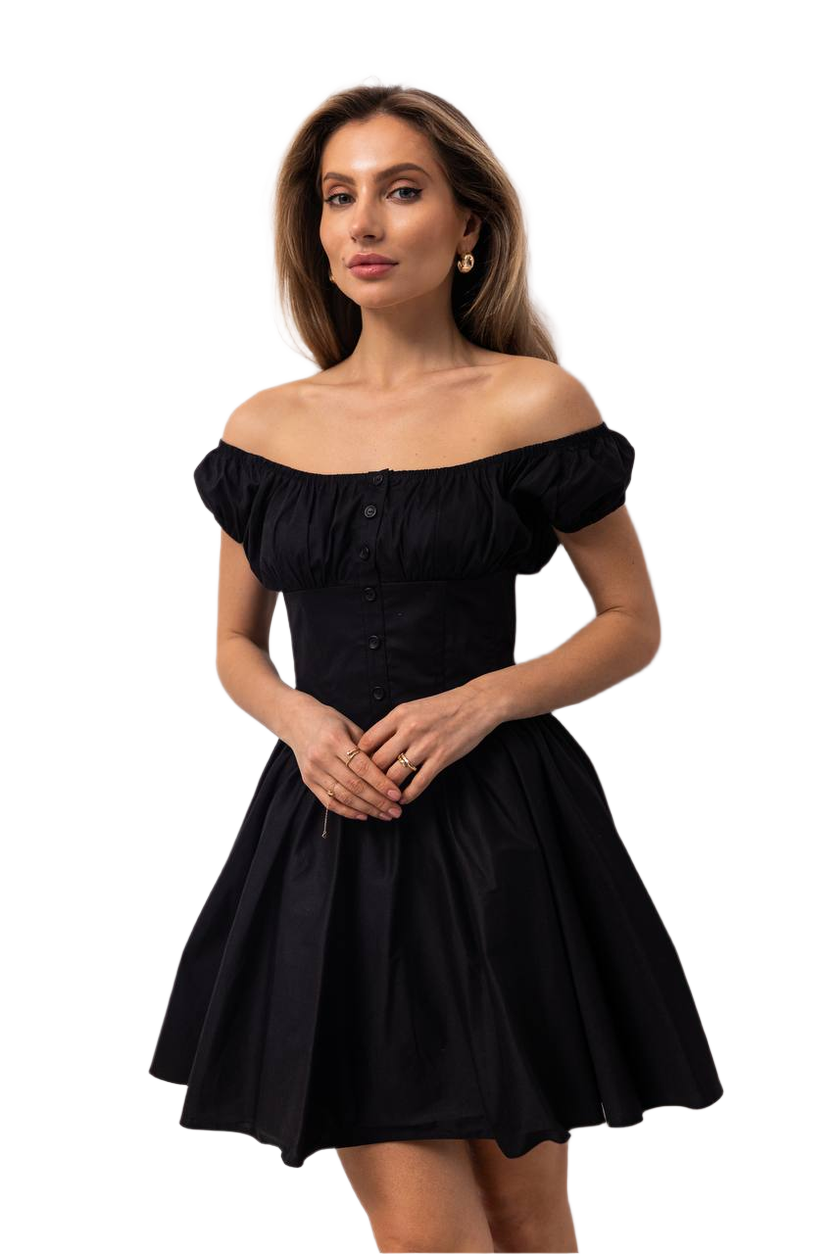 Womens Black Cherry Dress with Corset Waist Off-Shoulder Design