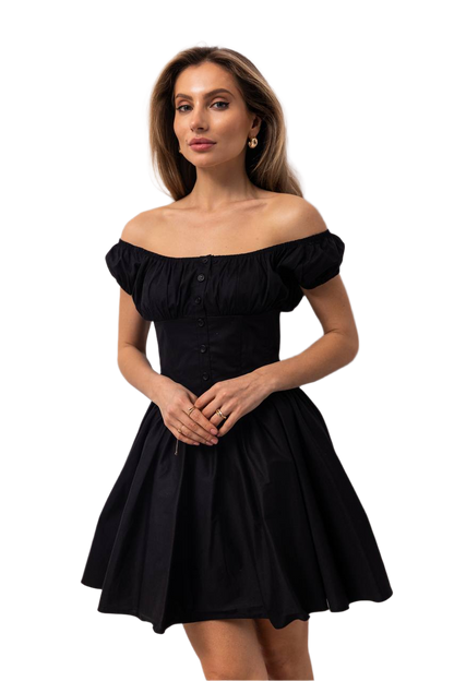 Womens Black Cherry Dress with Corset Waist Off-Shoulder Design