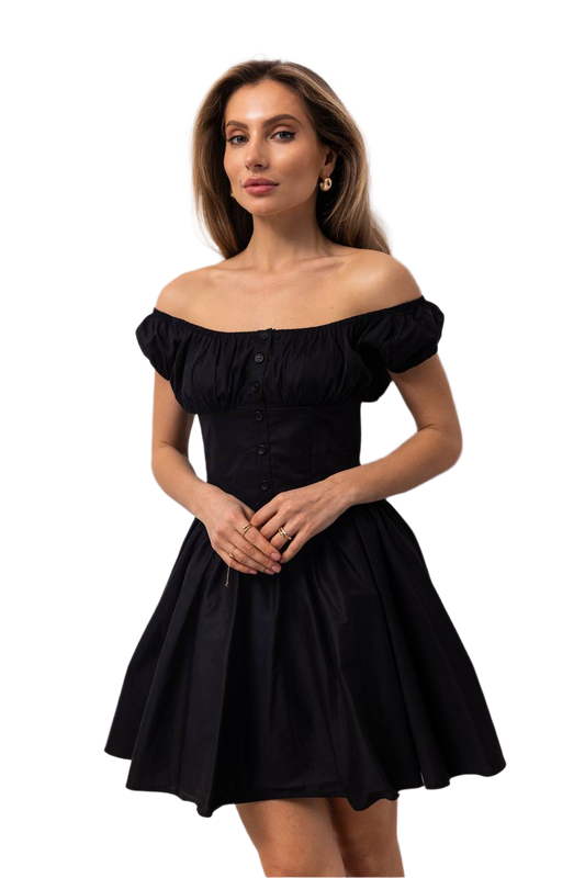 Womens Black Cherry Dress with Corset Waist Off-Shoulder Design