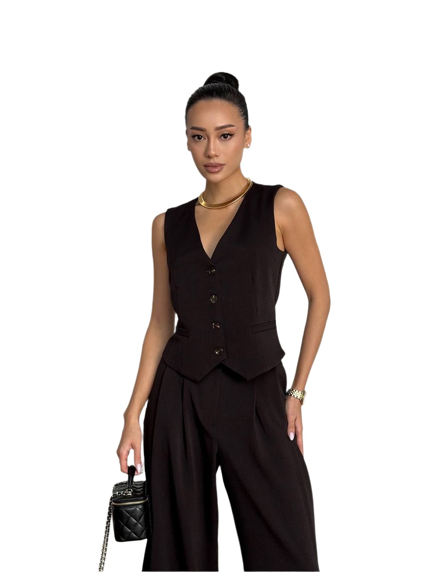 Womens Black OSHO 02 Suit Crepe Waistcoat and Pants Set