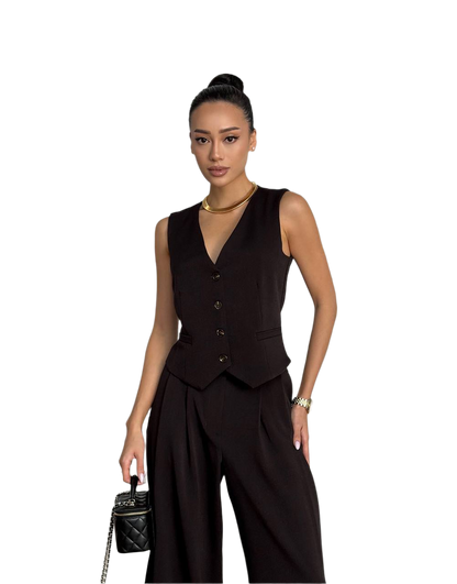 Womens Black OSHO 02 Suit Crepe Waistcoat and Pants Set