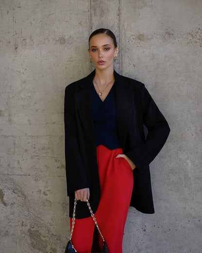 Oversize Black Blazer for Women Premium Suiting Crepe