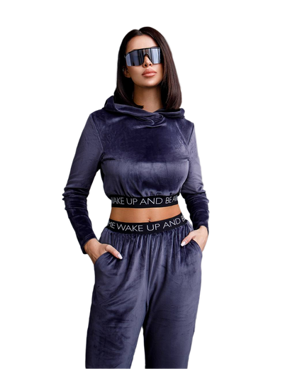Soft Plush Knit Suit in Graphite Beige Lavender for Comfort and Style
