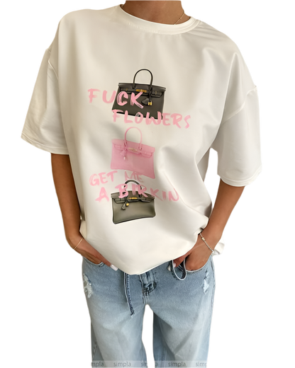 Oversize Cotton T Shirt with Unique Handbag Print