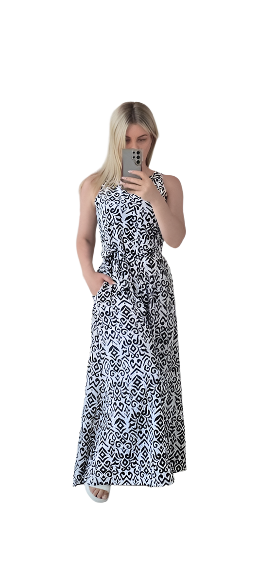 Lightweight Soft Fabric Jumpsuit Dress With Geometric Pattern