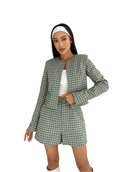 Womens Plaid Suit Set with Shorts and Jacket