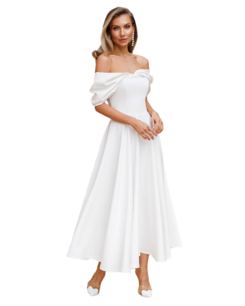 Elegant Off Shoulder Diagonal Crepe Dress for Women