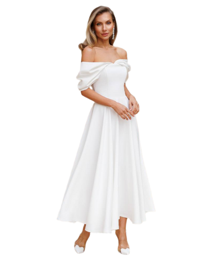 Elegant Off Shoulder Diagonal Crepe Dress for Women