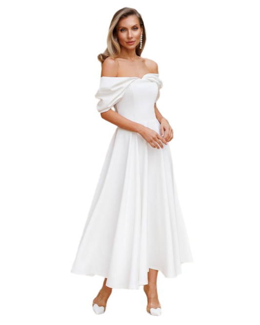 Elegant Off Shoulder Diagonal Crepe Dress for Women