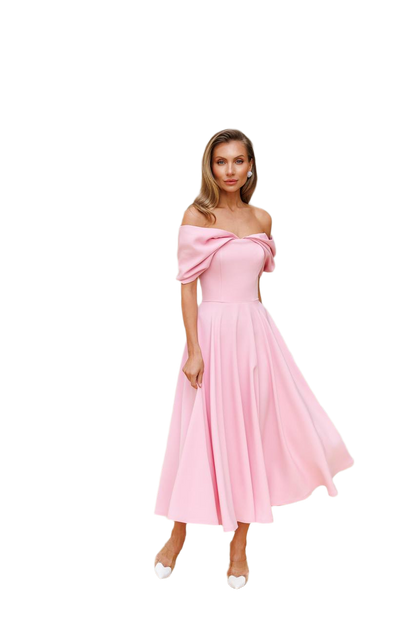 Elegant Off Shoulder Pink Midi Dress for Women