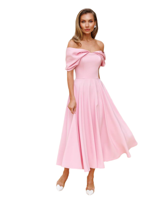 Elegant Off Shoulder Pink Midi Dress for Women