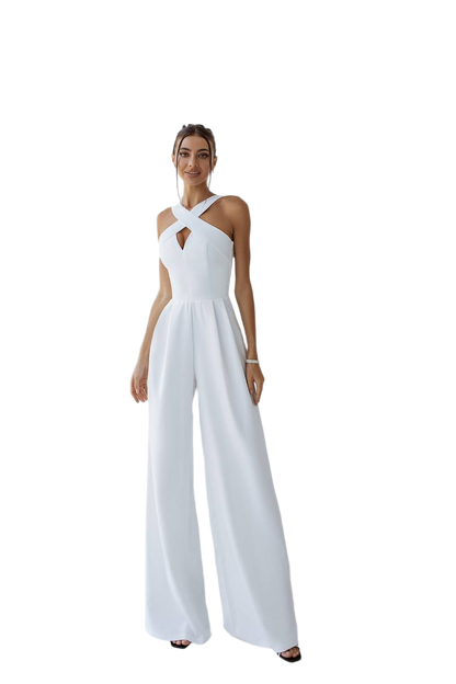Electra Women's White Jumpsuit with Satin Details